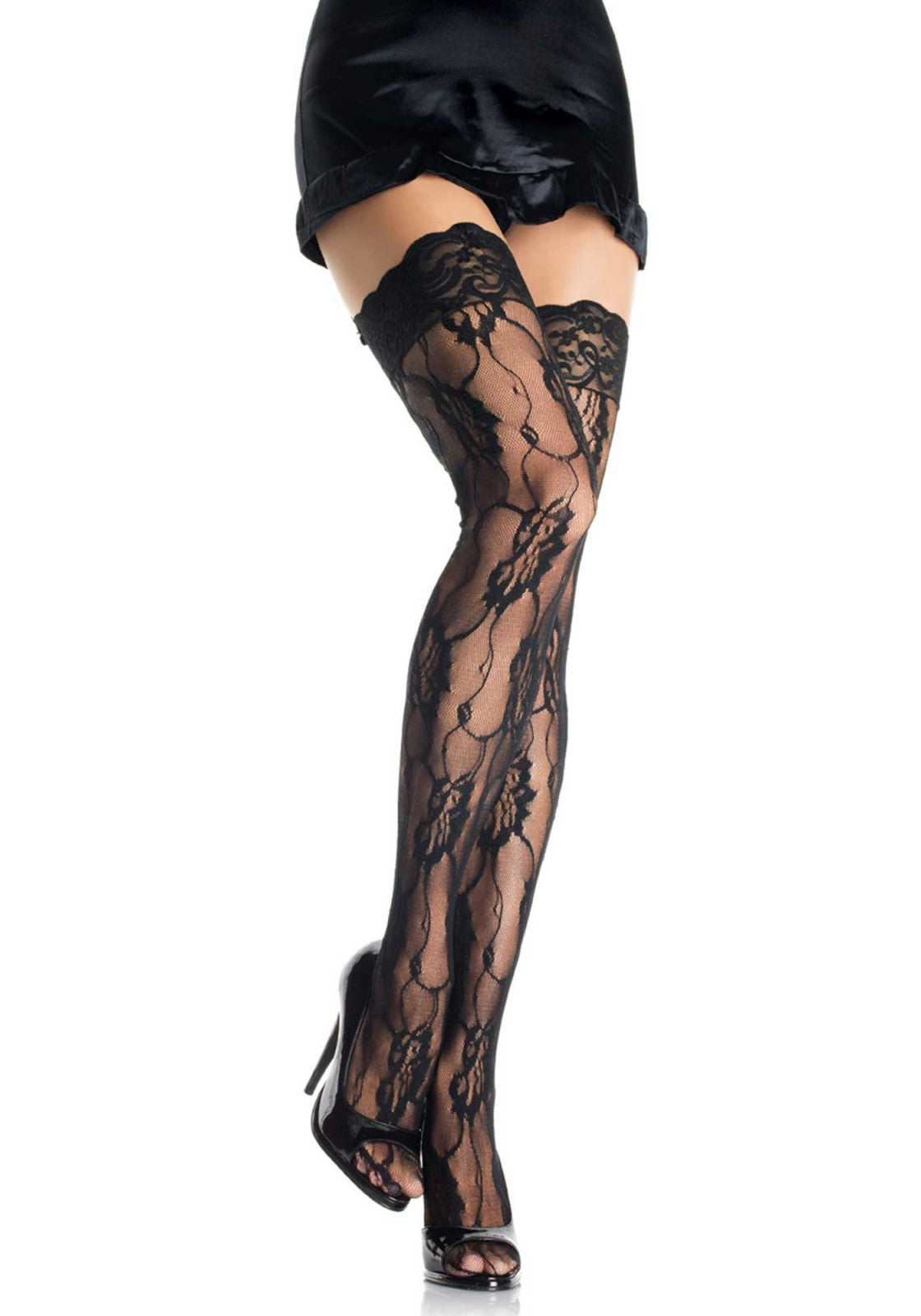 Lacy Bliss™ Romantic Rose Lace Thigh Highs Leg Avenue Hosiery