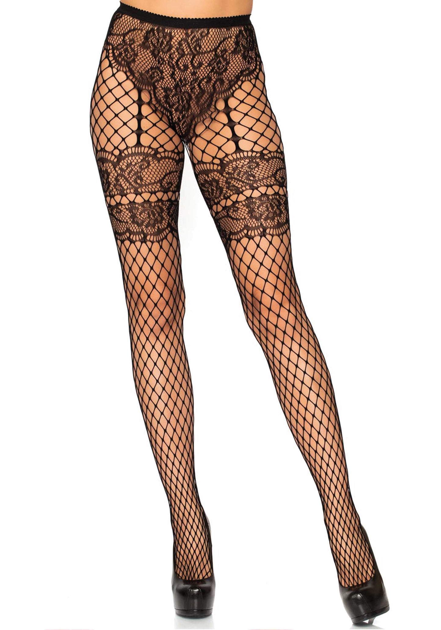 Lacy Bliss™ Lace French Cut Net Pantyhose Leg Avenue Hosiery
