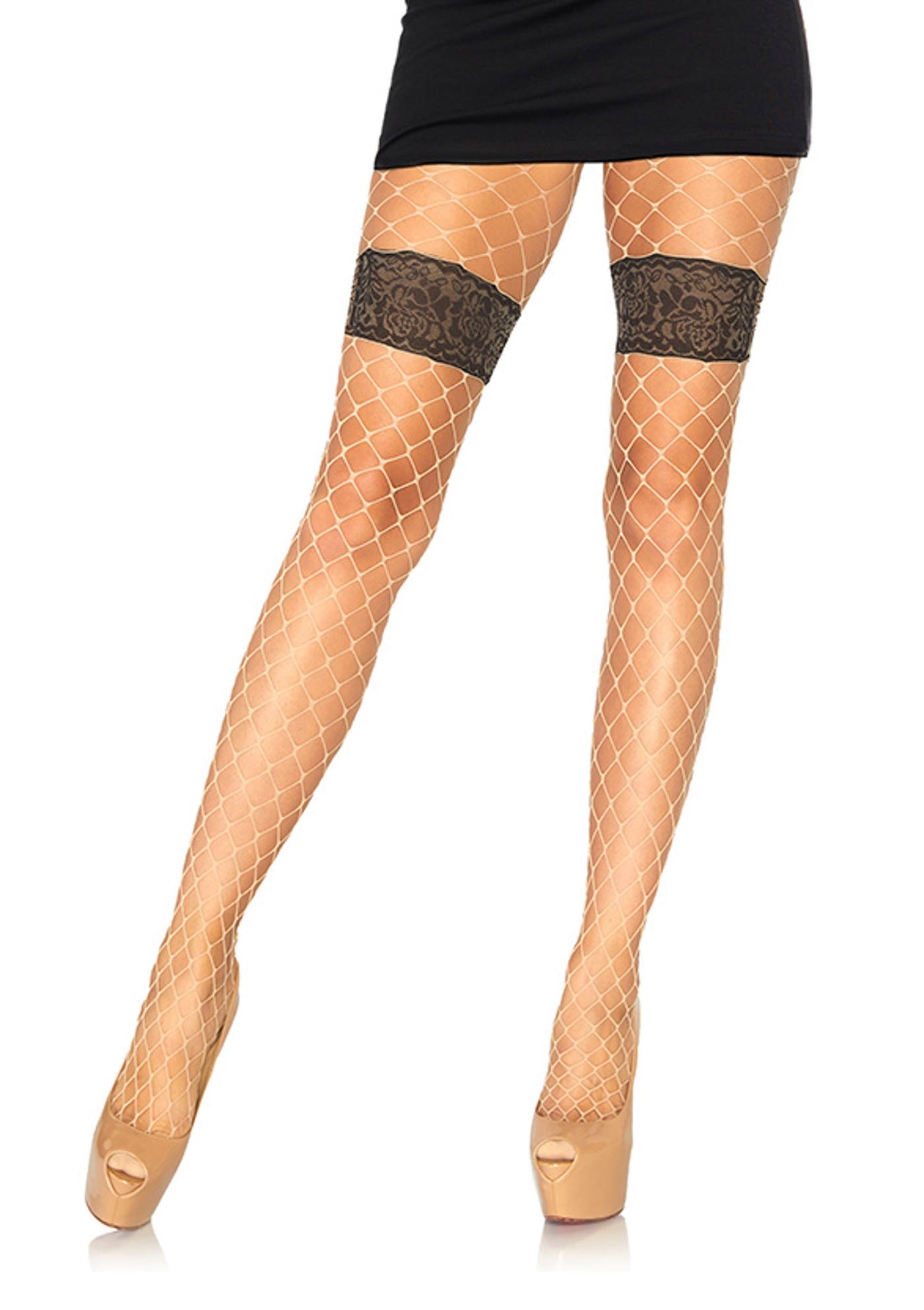 Lacy Bliss™ Diamond Net Pantyhose With Floral Leg Avenue Hosiery