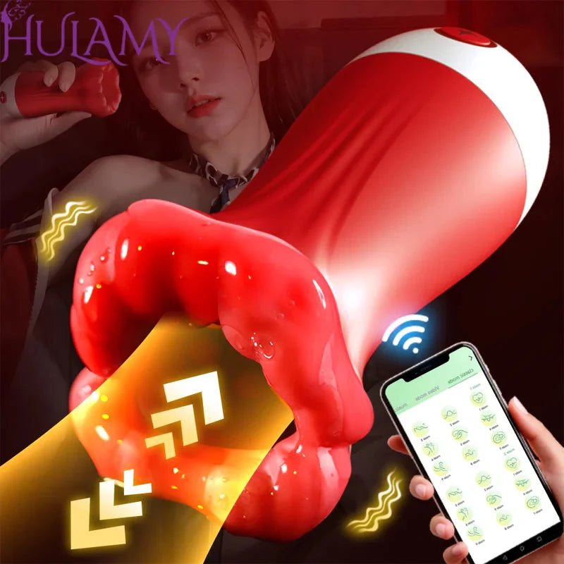 💥2025 Deep Throat Sucking Male Penis Training Cup Strong Squeeze Vibration Nighty