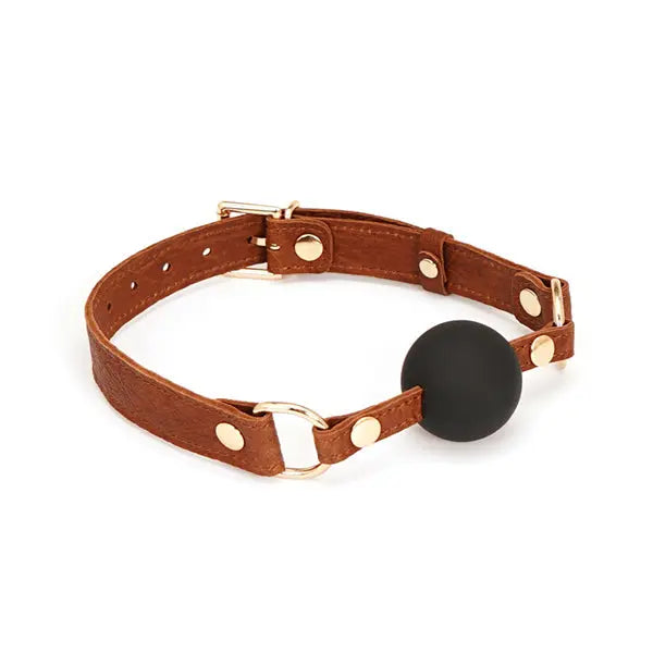 Lacy Bliss™ Brown Leather Ball Gag Lavah Intimates harness