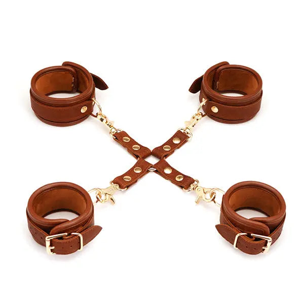Lacy Bliss™ Brown Leather 4-Way Restraint Set Lavah Intimates harness