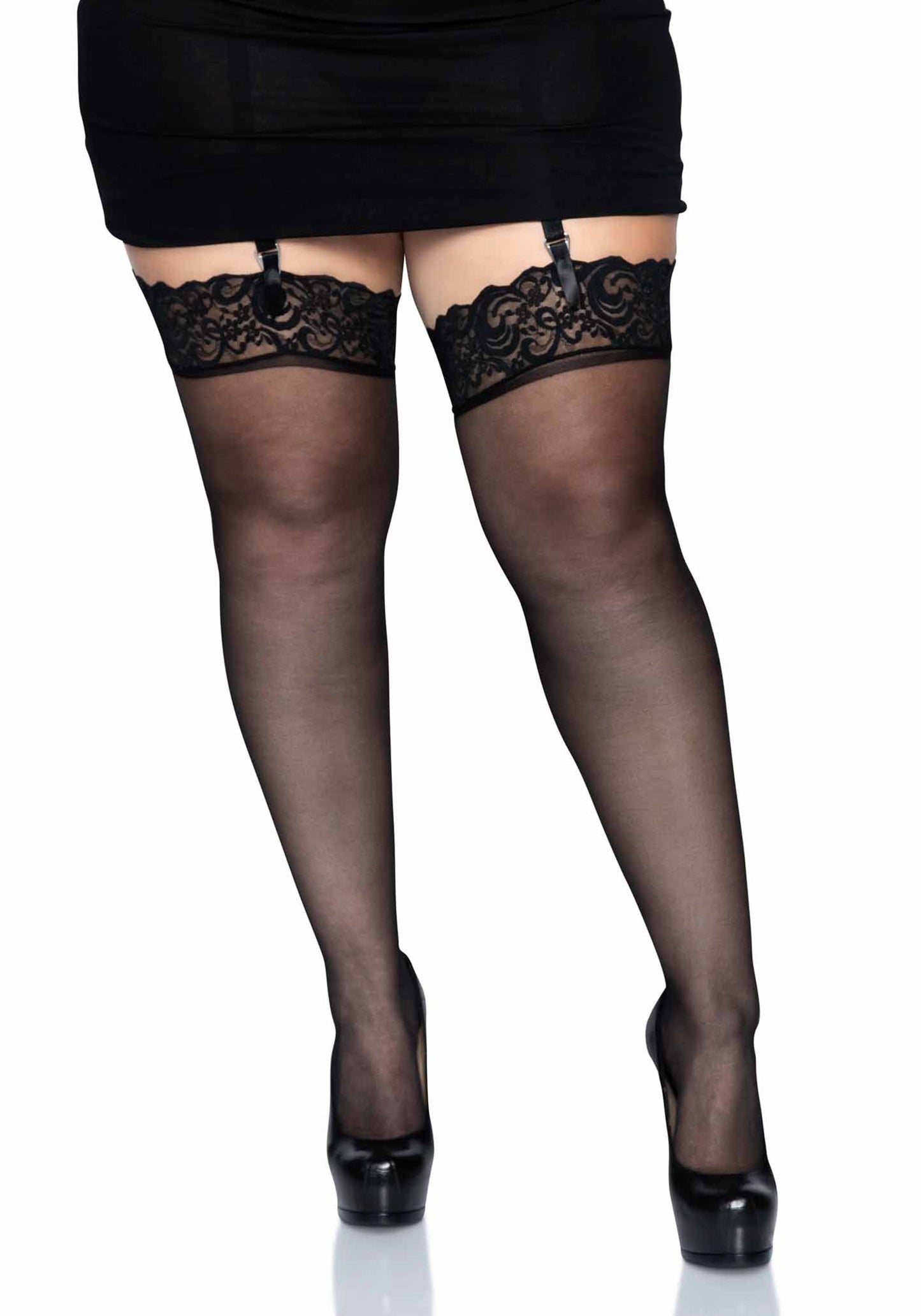 Lacy Bliss™ Plus Sheer Thigh Highs with Lace Top Leg Avenue Hosiery