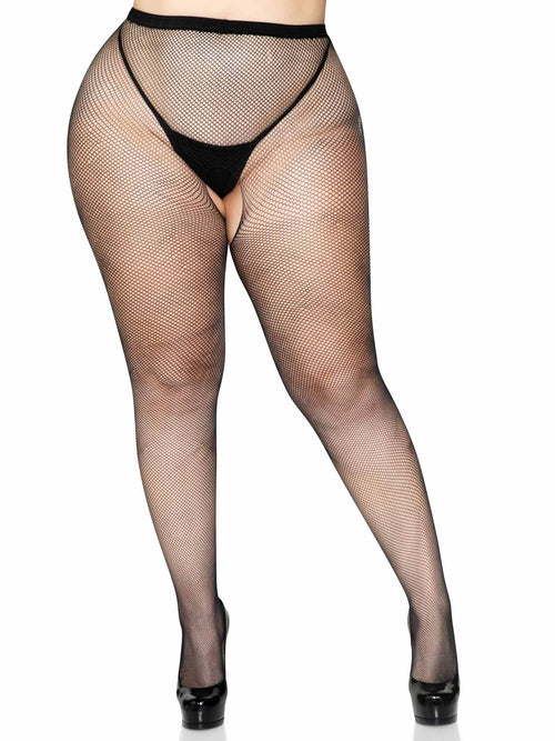 Lacy Bliss™ Plus Crotchless Fishnet Pantyhose Leg Avenue Hosiery