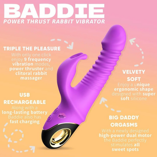 Baddie Power Thrust Rabbit Vibrator Lacy Bliss