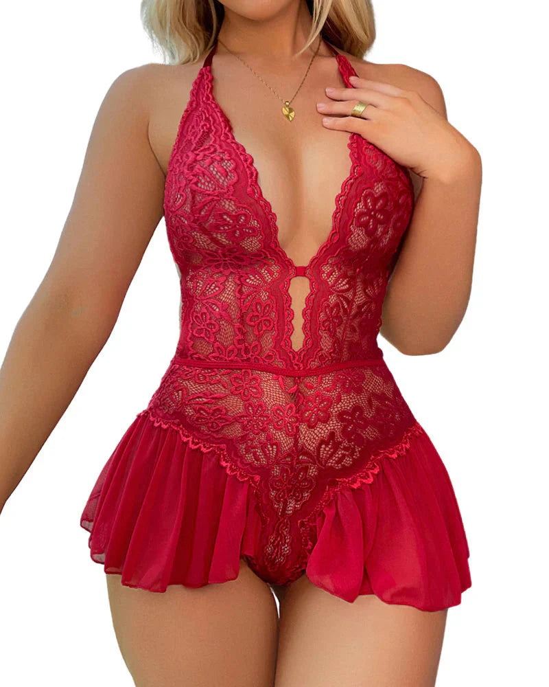 Lace Strap See-Through Crotchless Teddy Lacy Bliss