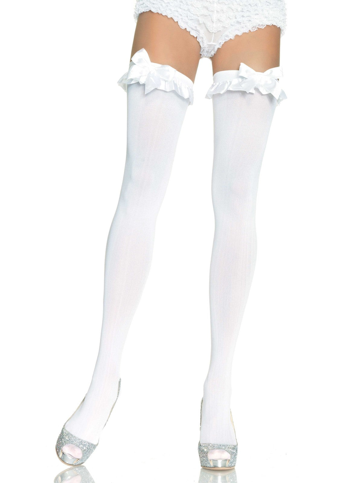 Lacy Bliss™ Opaque Thigh Highs with Bow Leg Avenue Hosiery