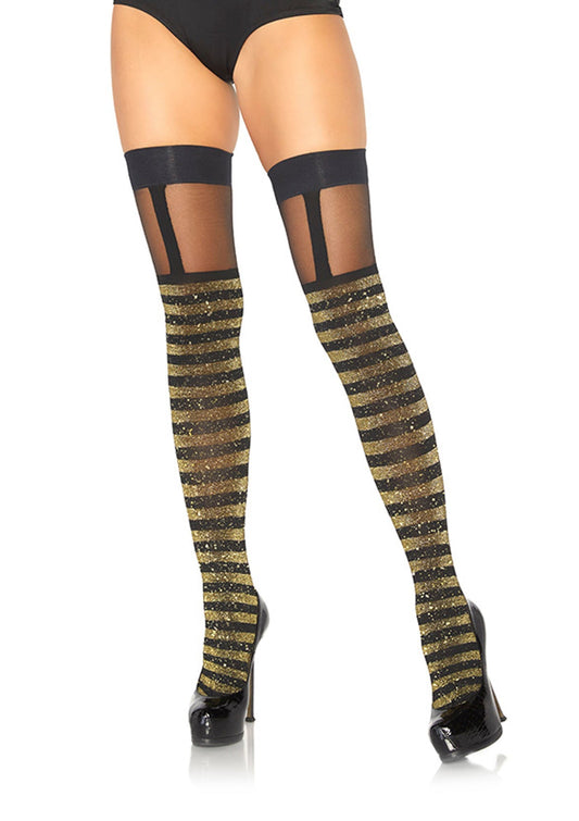 Lacy Bliss™ Lurex Striped Thigh Highs Leg Avenue Hosiery
