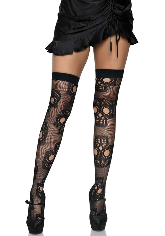 Lacy Bliss™ Sugar Skull Net Thigh Highs Leg Avenue Hosiery