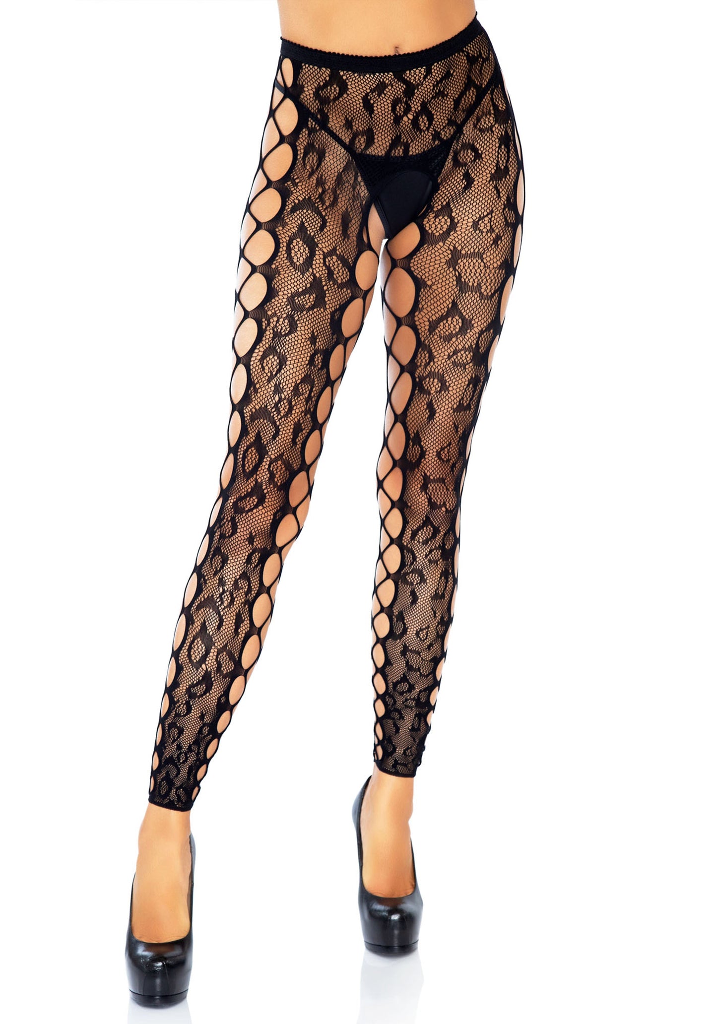 Lacy Bliss™ Leopard Footless and Crotchless Pantyhose Leg Avenue Hosiery