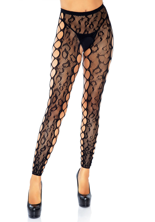 Lacy Bliss™ Leopard Footless and Crotchless Pantyhose Leg Avenue Hosiery