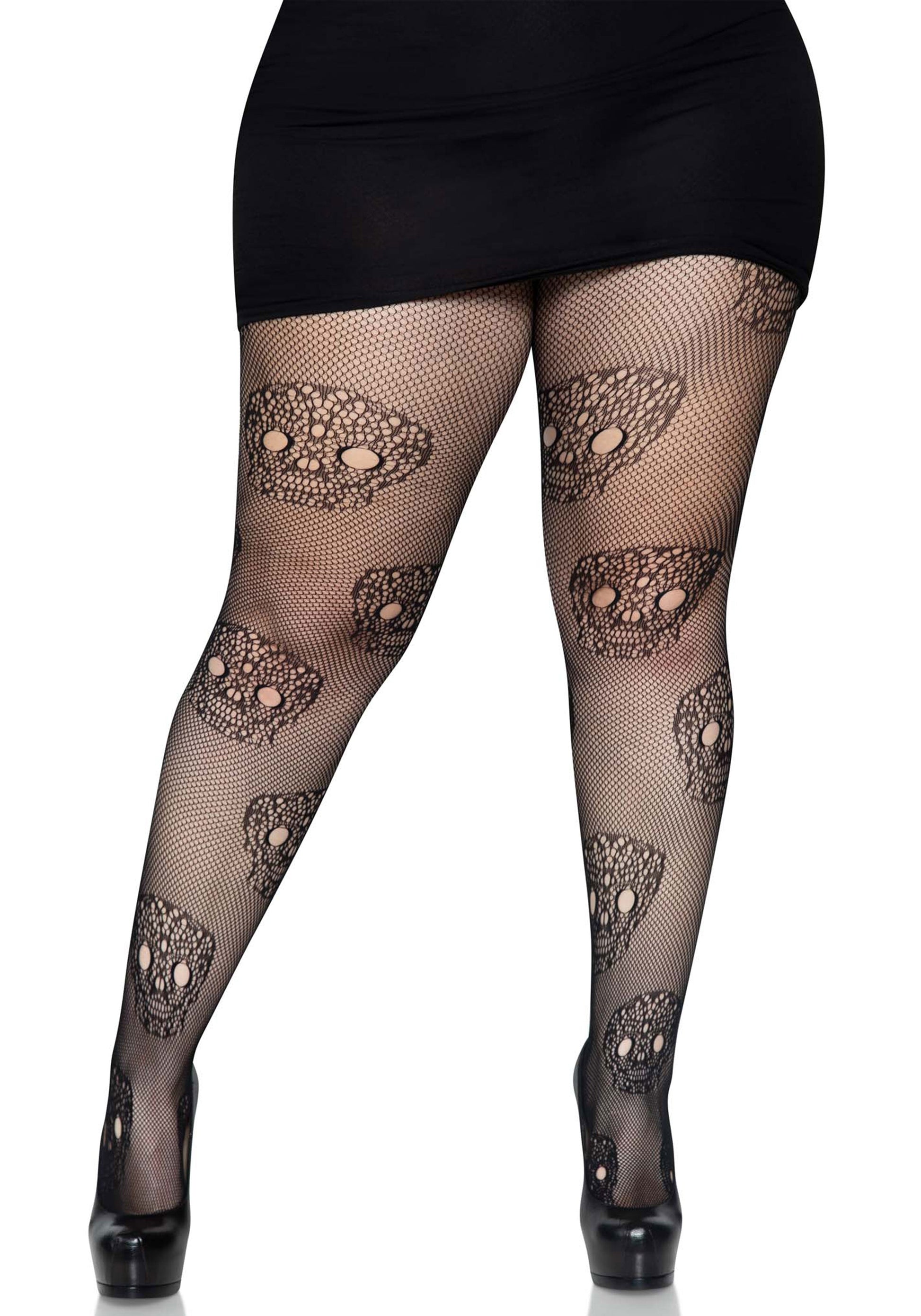 Lacy Bliss™ Plus Lace Skull Fishnet Pantyhose Leg Avenue Hosiery