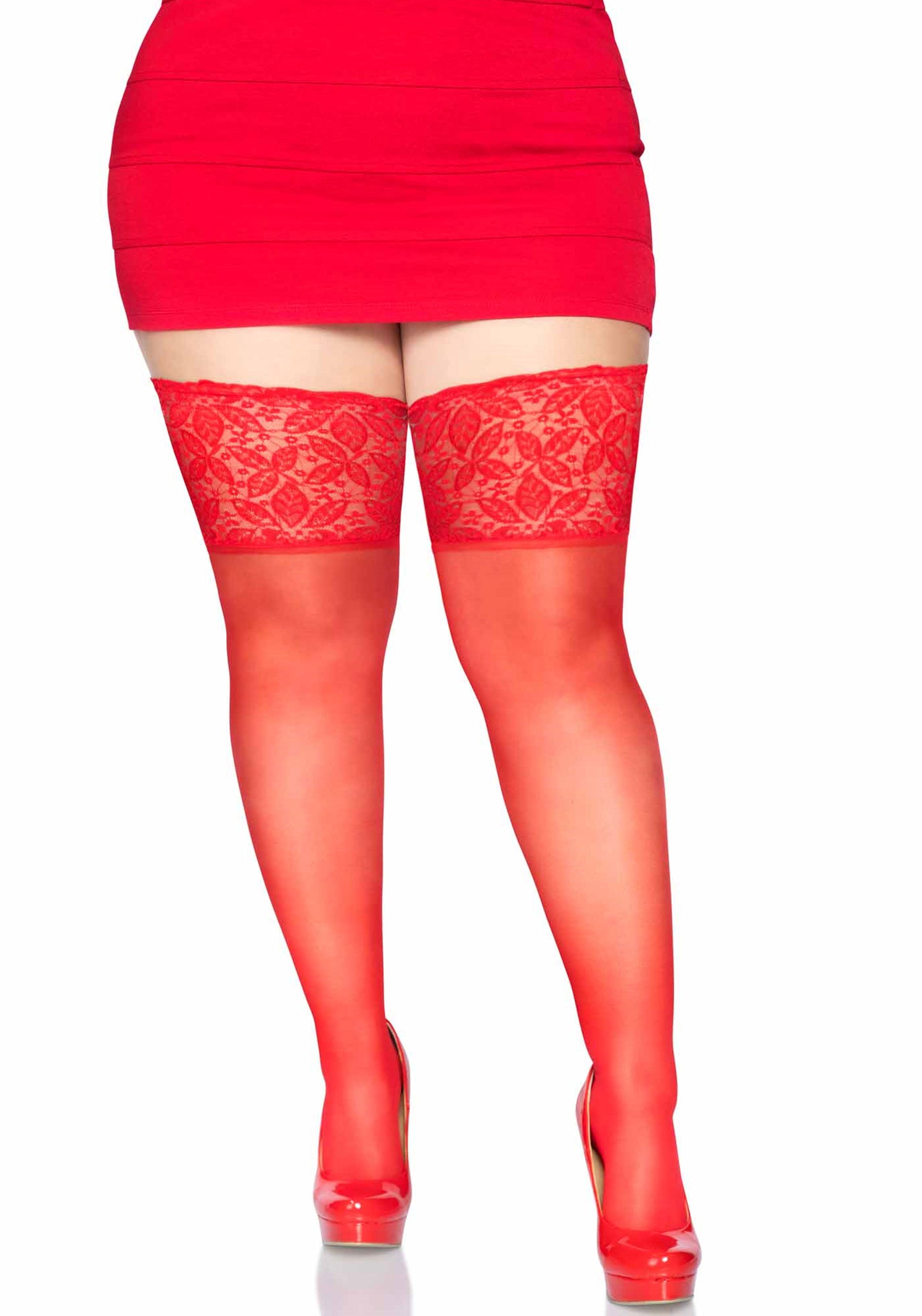 Lacy Bliss™ Plus Elastane Sheer Stay Up with Lace Top Leg Avenue Hosiery