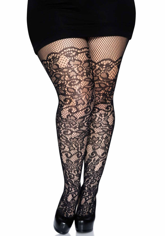 Lacy Bliss™ Plus Floral Vine Net Pantyhose Leg Avenue Hosiery
