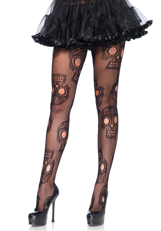 Lacy Bliss™ Plus Sugar Skull Net Pantyhose Leg Avenue Hosiery