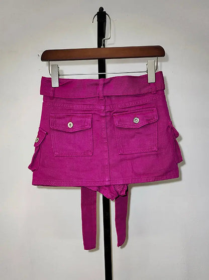 Denim Mini Skirt With Belt Lacy0301Goth Home