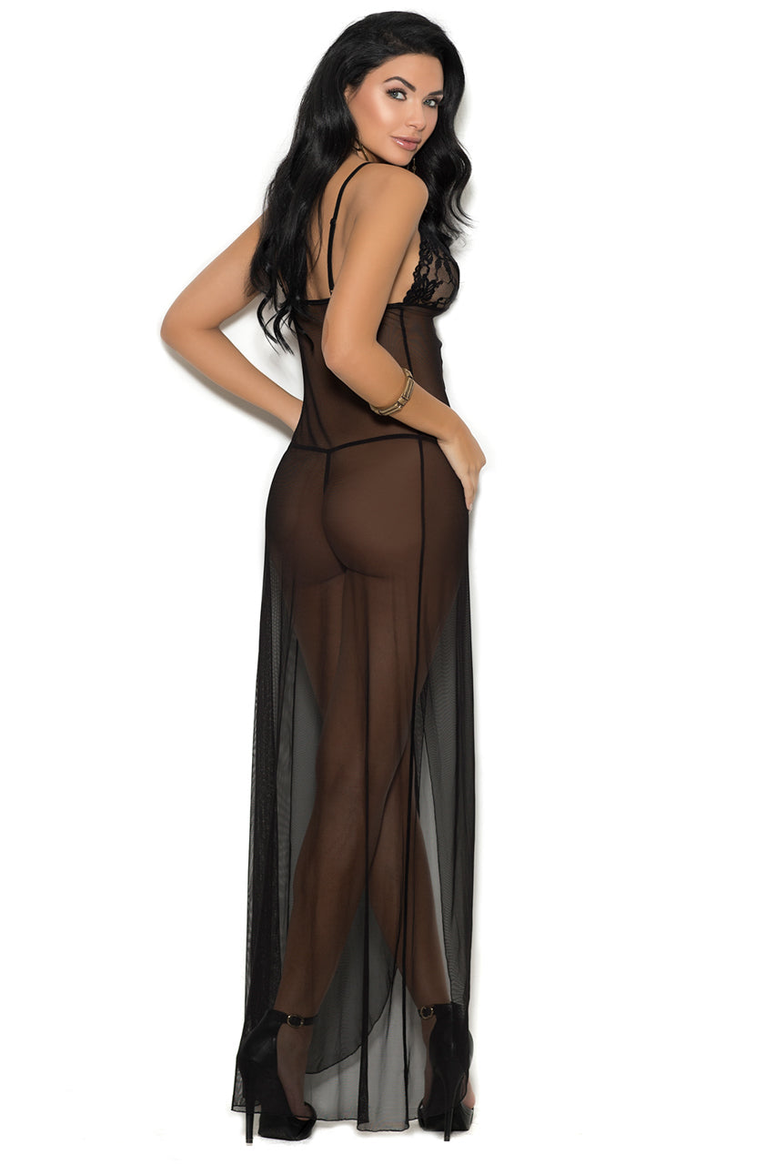 Long Mesh and Lace Lingerie Gown