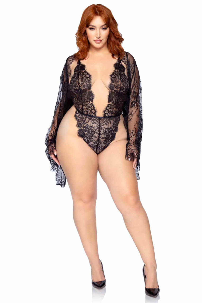 Plus Size Lace Teddy and Robe Set