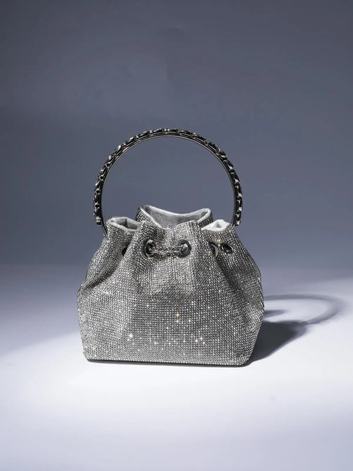 Mattea Crystal Embellished Bucket Bag In Silver Mew Mews Fashion Bags