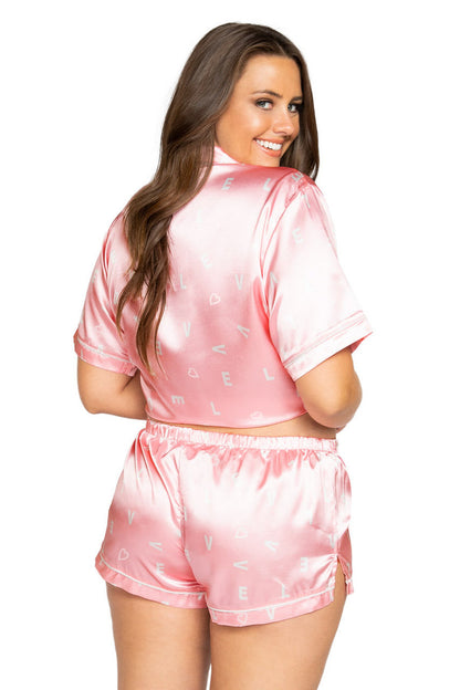 Plus Size LOVE Satin Pajama Set