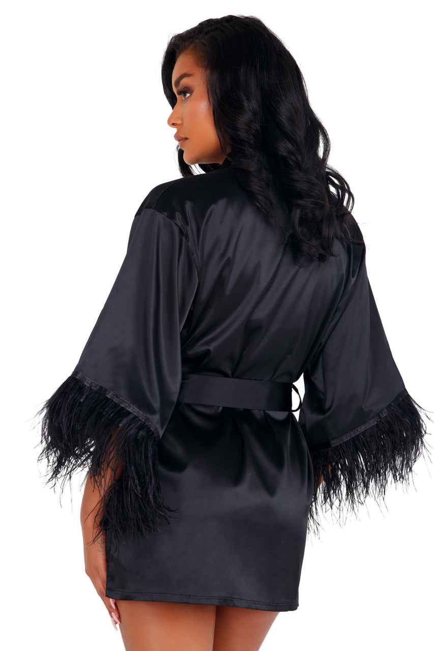 Satin Robe with Ostrich Feather Trim