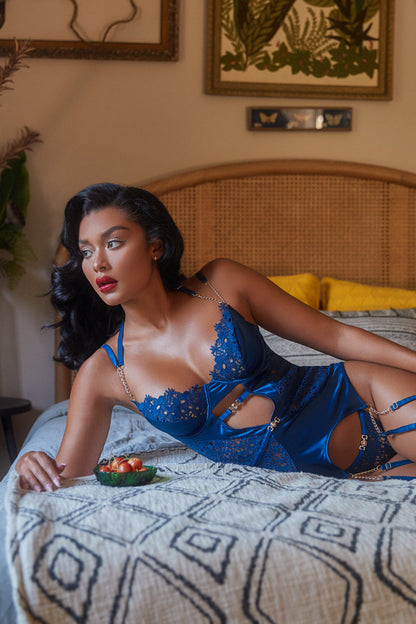 Embroidered Lace and Satin Bustier