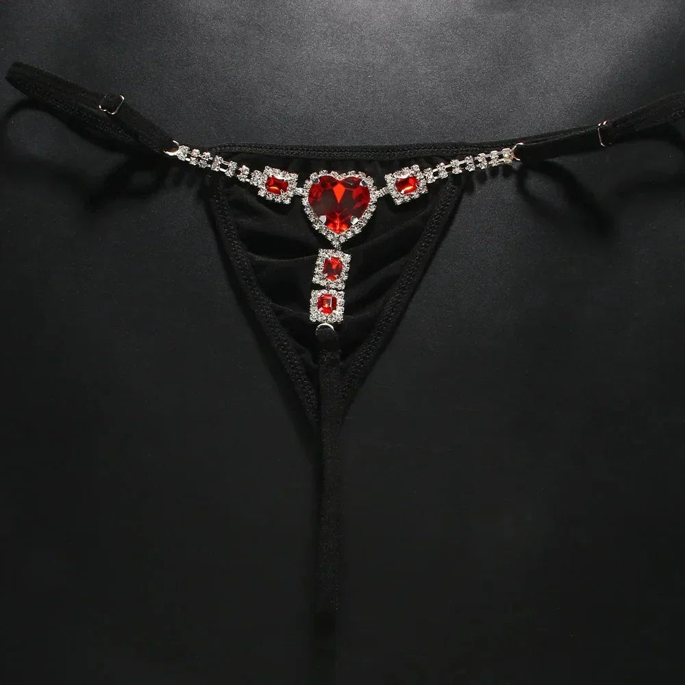 Red Crystal Heart Thong Lacy Bliss