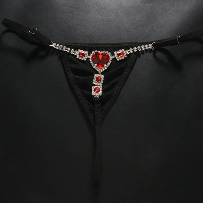 Red Crystal Heart Thong Lacy Bliss