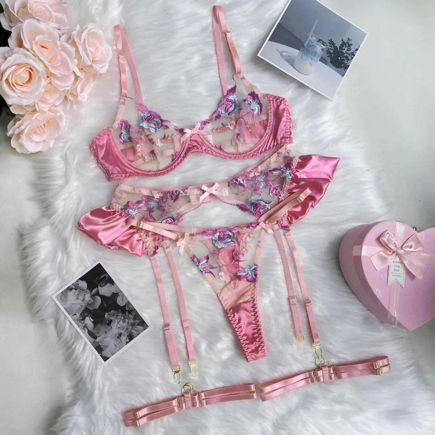 LaycyNighty™ Tanya's Ruffle Floral Set Lacy Bliss0312 Lingerie Set
