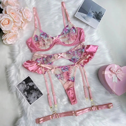 LaycyNighty™ Tanya's Ruffle Floral Set Lacy Bliss0312 Lingerie Set