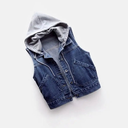 Hooded Denim Vest Lacy0301Goth