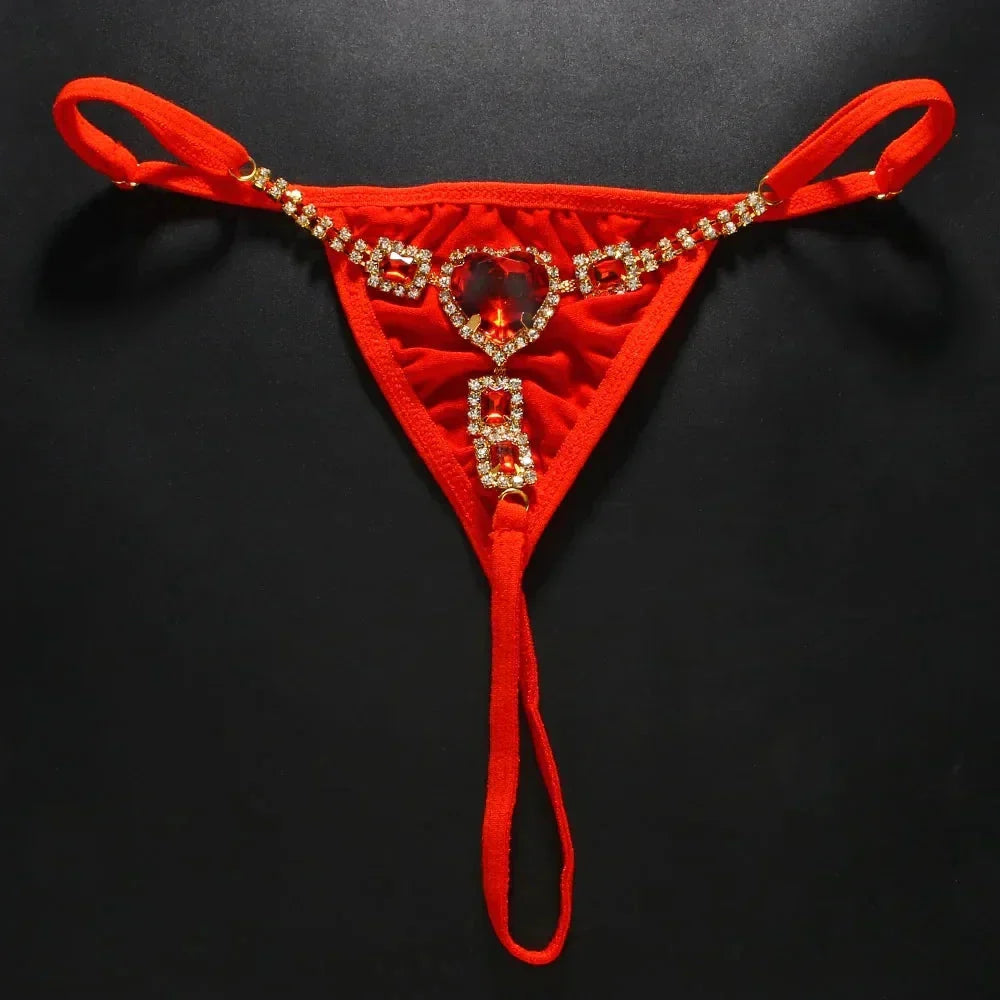 Red Crystal Heart Thong Lacy Bliss