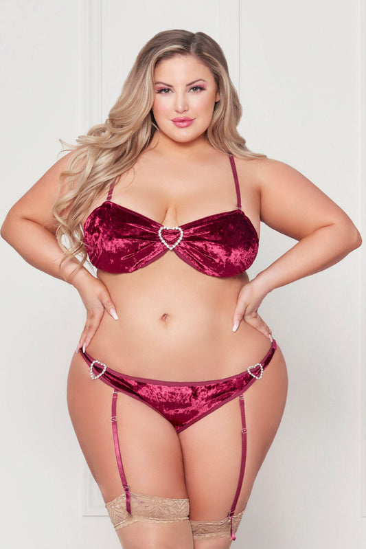Plus Size Velvet Heart Bra Set