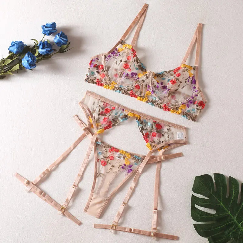 LaycyNighty™ Aurora's Yellow Floral Set Lacy Bliss0312 Lingerie Set
