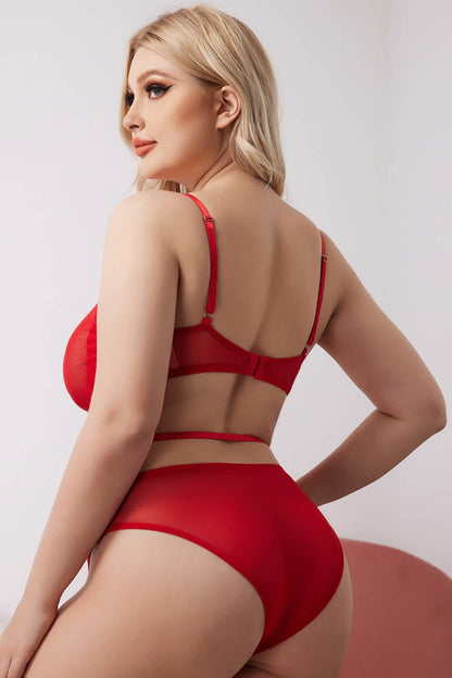 Plus Size Racy Red Mesh Bra Set