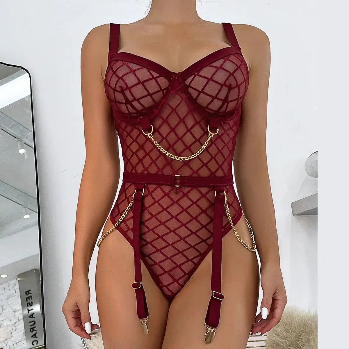 Noir Enchant Bodysuit | Seductive Black Mesh Lingerie Lacy Bliss