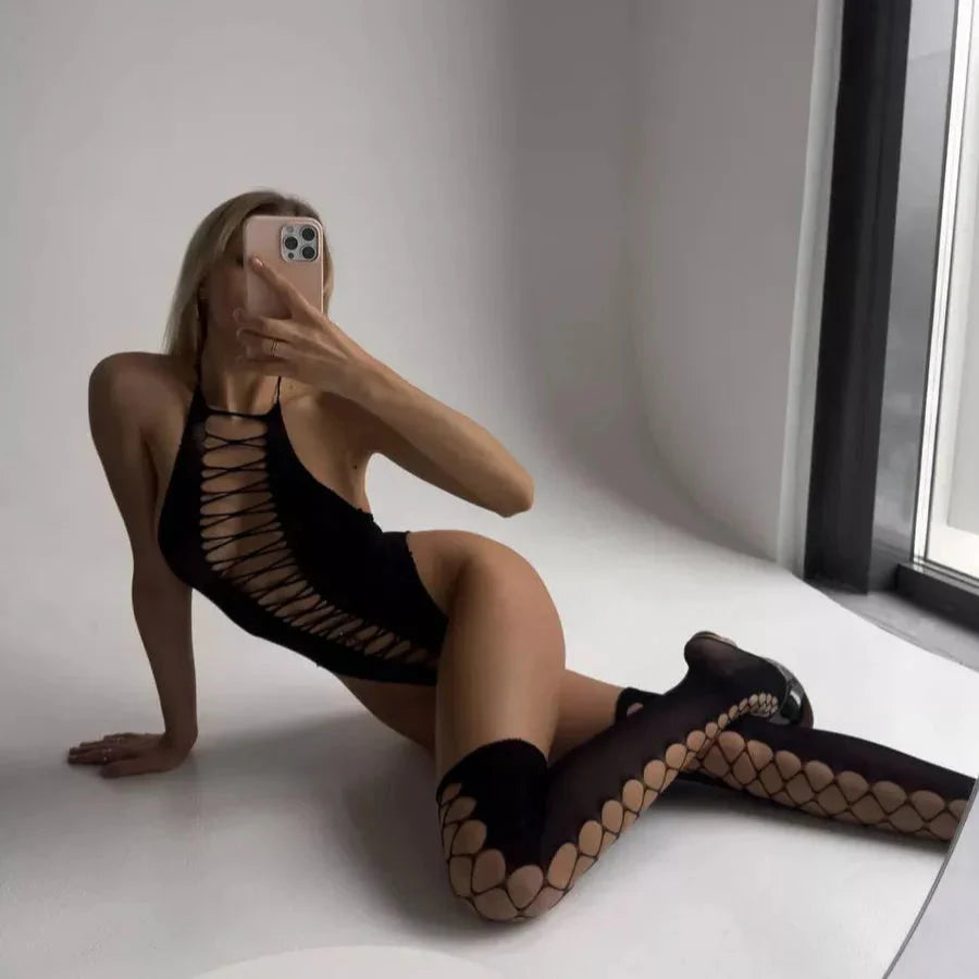 Lacy Bliss™ Fishnet Bodysuit with Stocking Hemiras lingerie