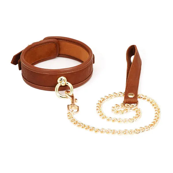 Lacy Bliss™ Brown Leather Collar & Leash Lavah Intimates harness